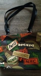 Prezzo beaded travel Tote Handbag Purse New York London Tokyo Paris